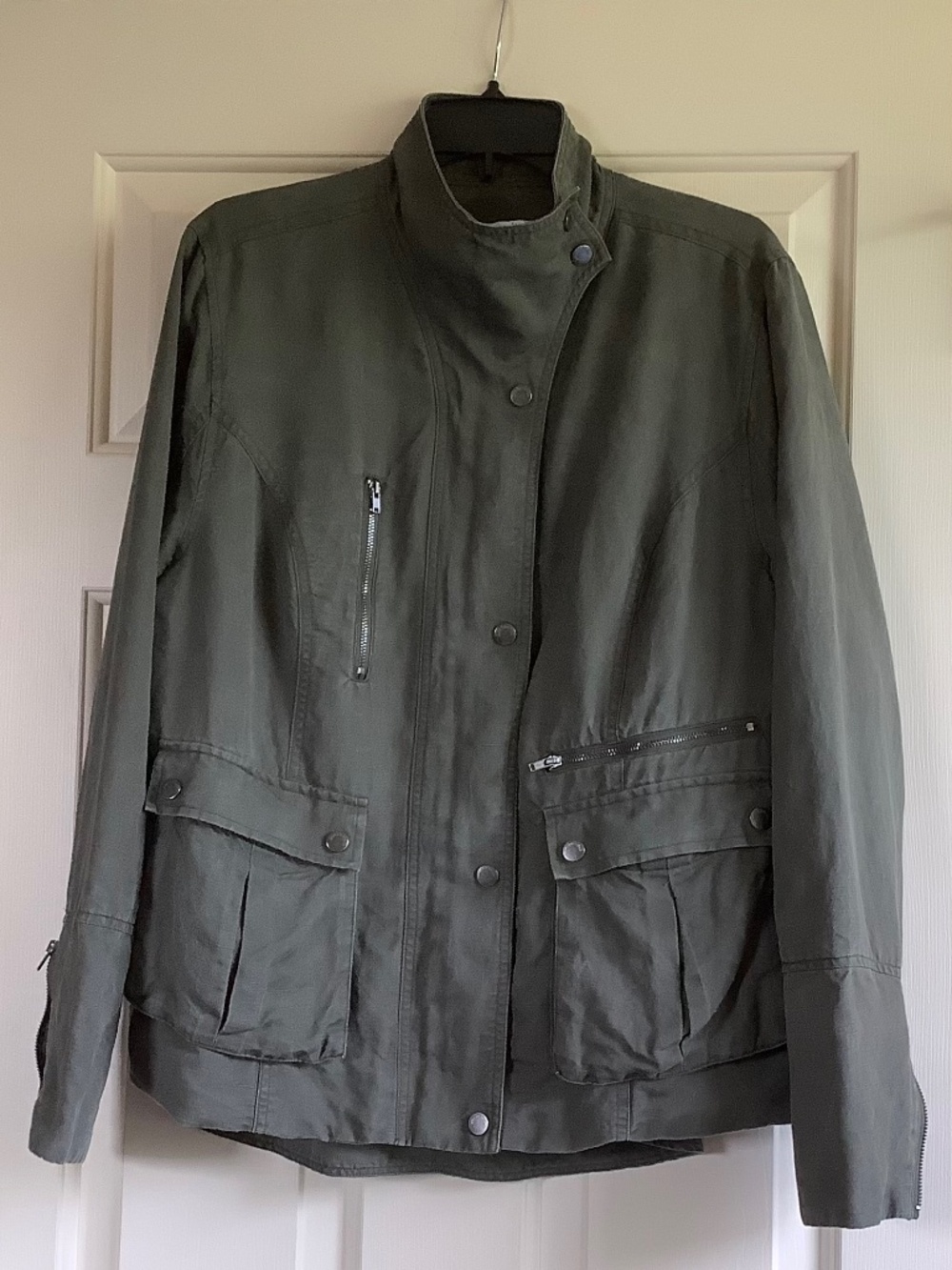 Peace Love World Linen Blend Peplum Military Jacket Olive SZ 14